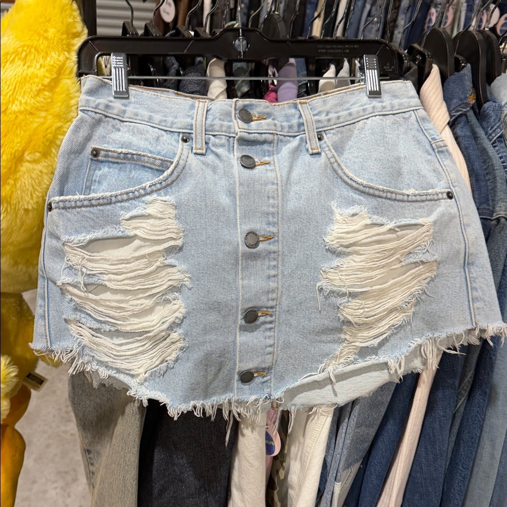 Carmar Light Blue Distressed Denim Mini Skirt